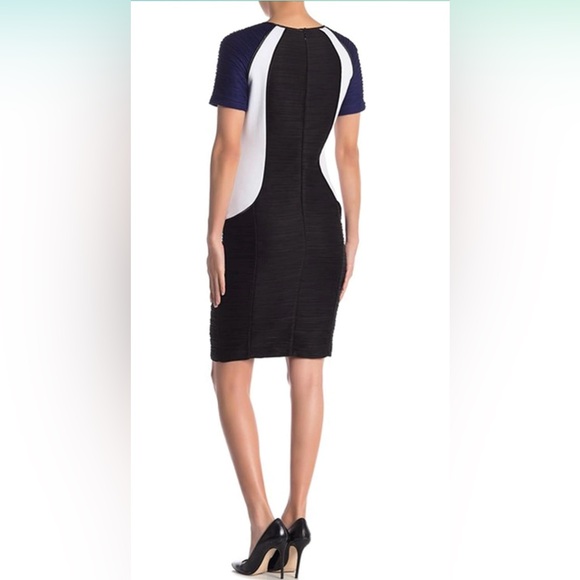 Antonio Melani Illusion Hourglass Sheath Dress | Black Blue White | Size 4 - Picture 2 of 7